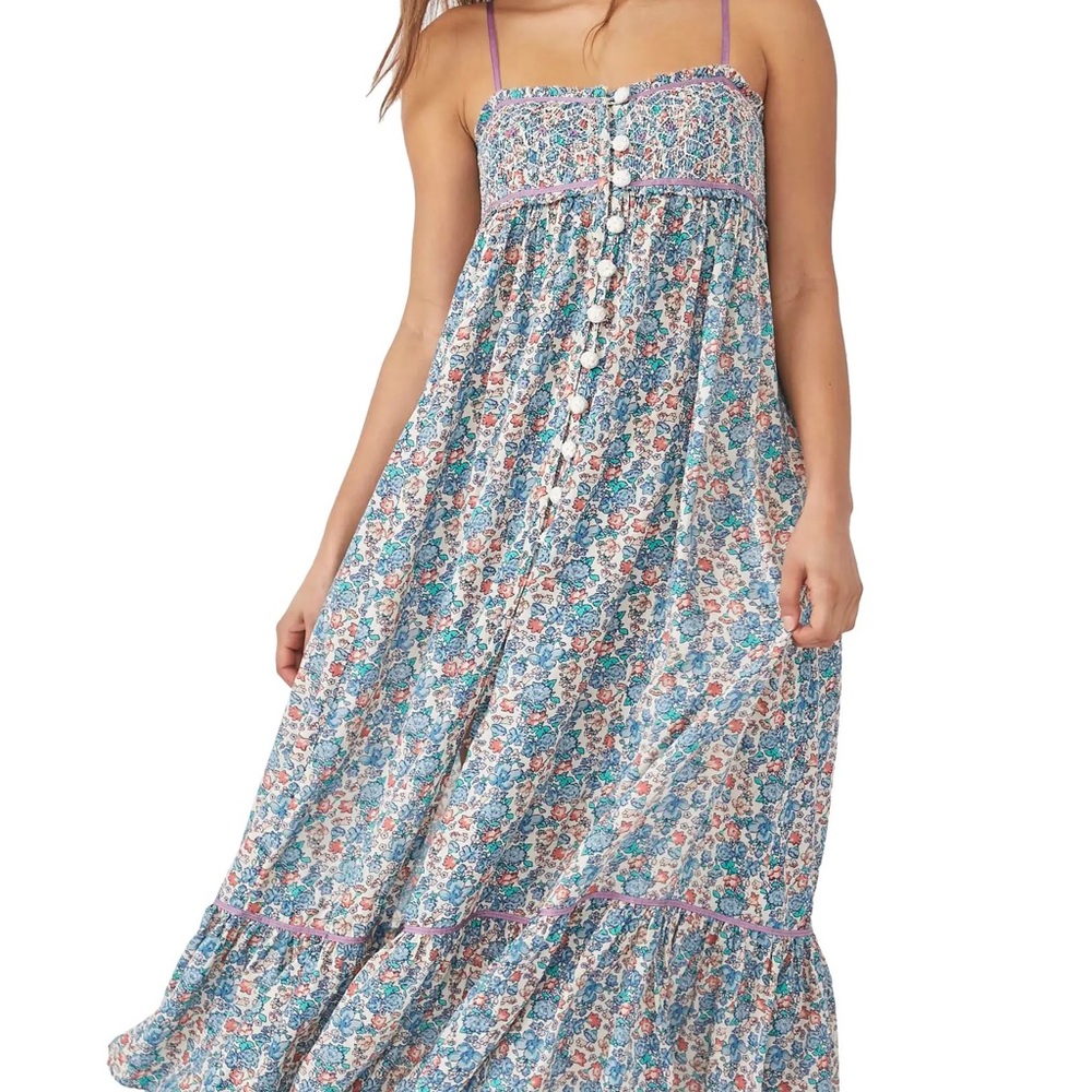 Free People Floral Button Down Maxi Dress Sz L
